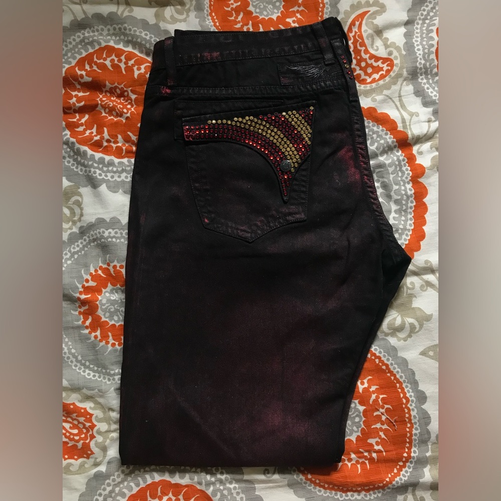 Dark black and Red Robin Jeans